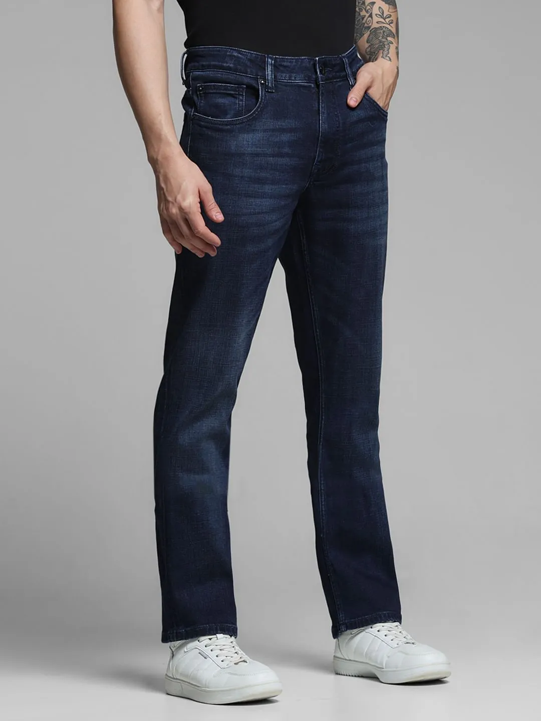 Dark Blue Mid Rise Clark Regular Fit Jeans