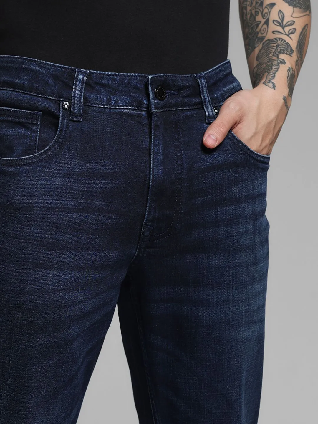 Dark Blue Mid Rise Clark Regular Fit Jeans