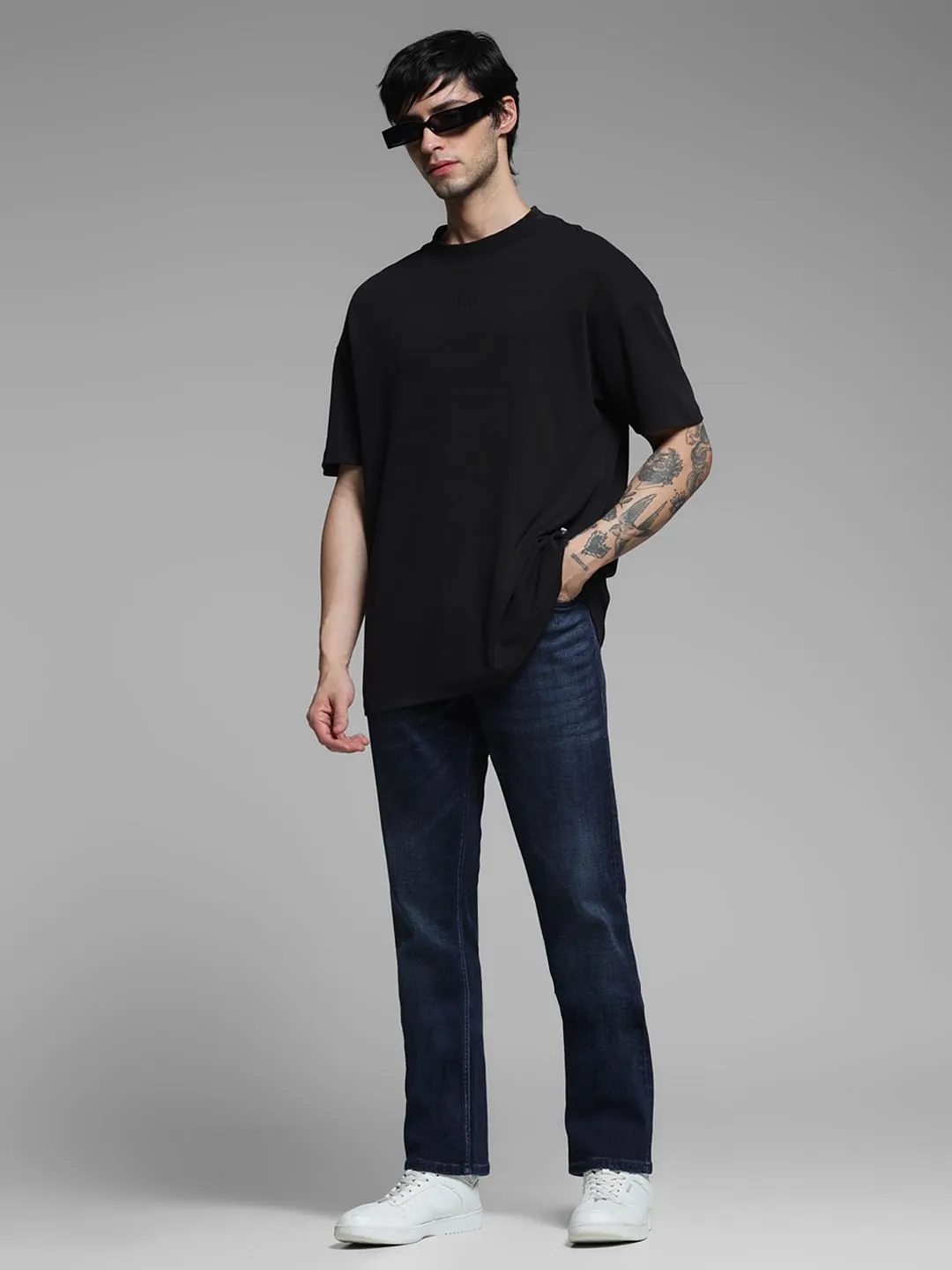 Dark Blue Mid Rise Clark Regular Fit Jeans